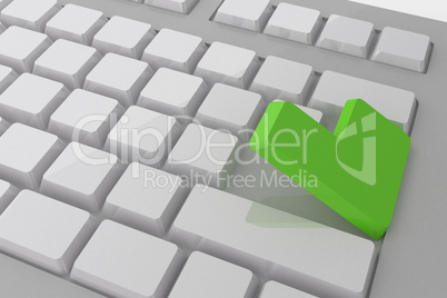 White keyboard with green key