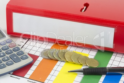 Business binder with coins