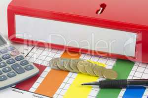 Business binder with coins
