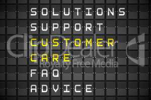 Customer care buzzwords on black mechanical board