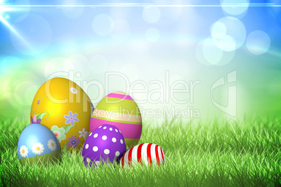 Colourful easter eggs on the grass