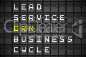 CRM buzzwords on black mechanical board