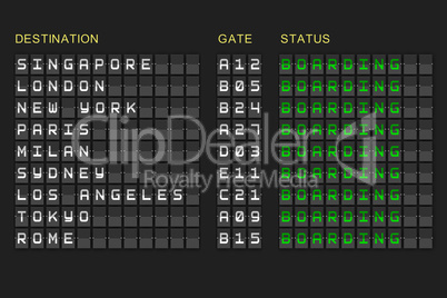 Departures list on black mechanical board