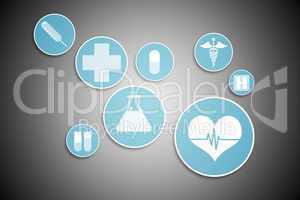 Medical icons in blue and white