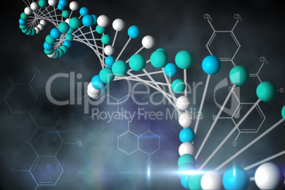 Blue DNA strand with chemical structures