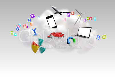 Cloud computing graphic with apps