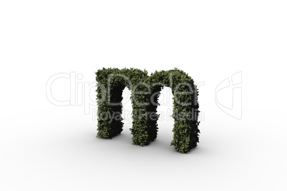 Lower case letter m made of leaves