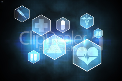 Medical icons in hexagons interface menu