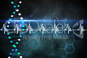 Blue DNA strand with ECG line