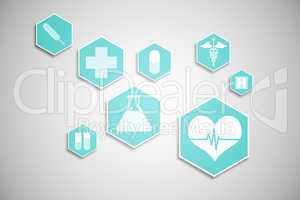 Medical icons in blue and white