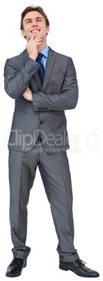 Thinking young businessman in grey suit