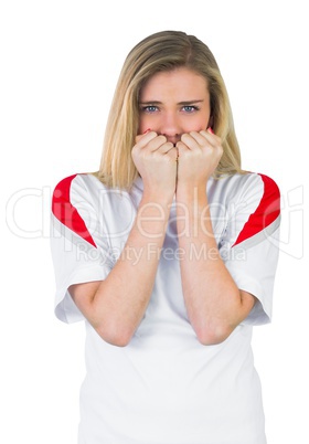 Nervous football fan in white