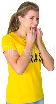 Nervous football fan in brasil tshirt