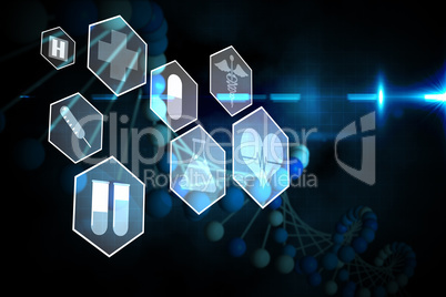 Medical icons in hexagons interface menu