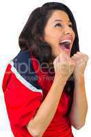 Cheering football fan in red