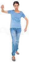 Powerless brunette in jeans and tshirt