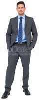 Thinking businessman in grey suit