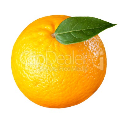 Orange with a green leaf