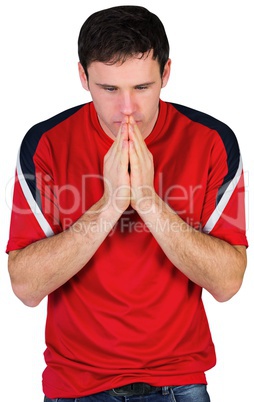 Nervous football fan in red