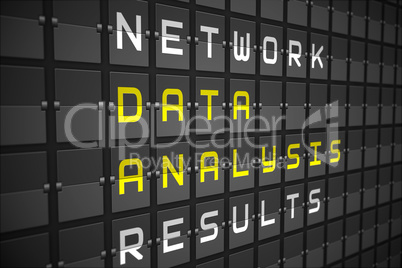 Data analysis buzzwords on black mechanical board