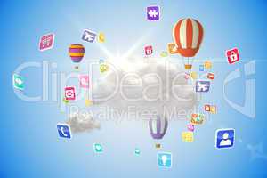 Cloud computing graphic with hot air balloons