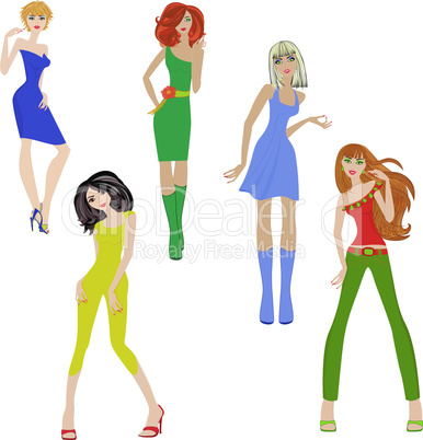 Set of five fashionable women