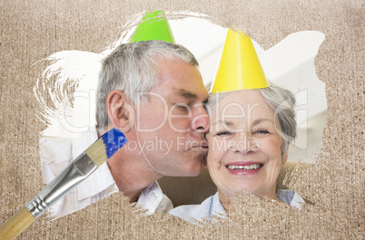 Composite image of senior couple celebrating birthday