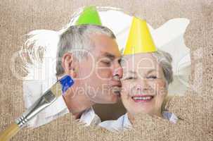 Composite image of senior couple celebrating birthday