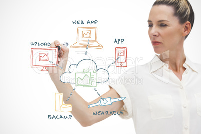 Composite image of businesswoman writing