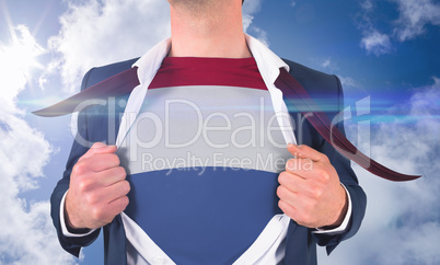 Businessman opening shirt to reveal netherlands flag