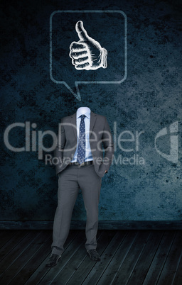 Composite image of headless businessman with thumbs in speech bu