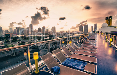 Exterior Detail of a Cruise Ship at Sunset