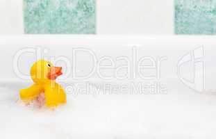 Rubber duck in foam bath