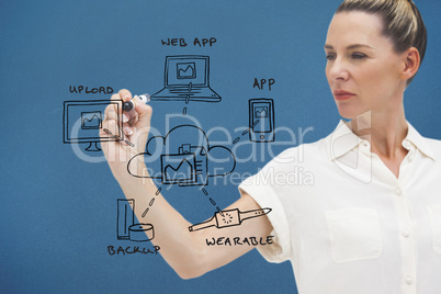 Composite image of businesswoman writing doodle