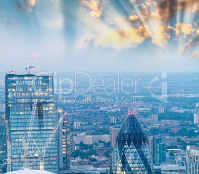 London modern skyline at dusk, UK