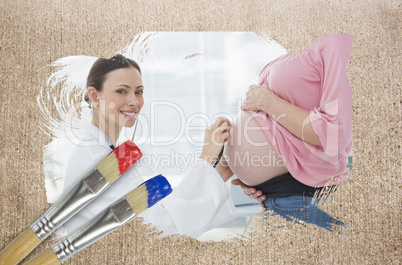 Composite image of pregnant woman at check up with doctor