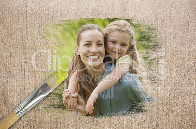 Composite image of mother and daughter in the park