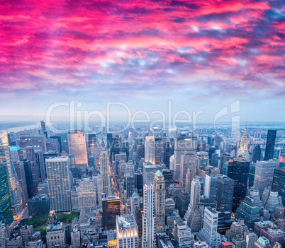 New York. Manhattan aerial skyline at dusk