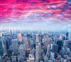 New York. Manhattan aerial skyline at dusk