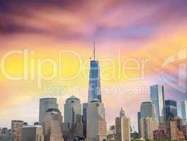 Sunset over New York City skyline