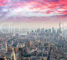 Sunset over New York City skyline