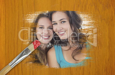 Composite image of friends smiling at camera