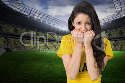 Nervous football fan in brasil tshirt