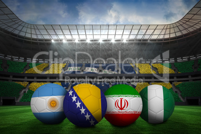 Footballs in group f colours for world cup