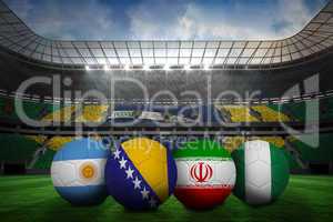 Footballs in group f colours for world cup