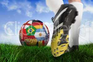 Close up of football boots at back of net
