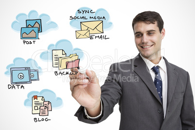 Composite image of businessman writing