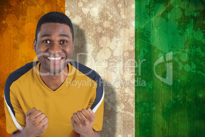 Cheering football fan in yellow jersey