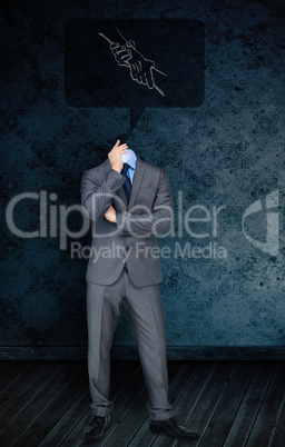 Composite image of headless businessman with handshake doodle
