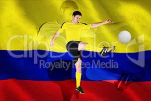 Football player in yellow kicking